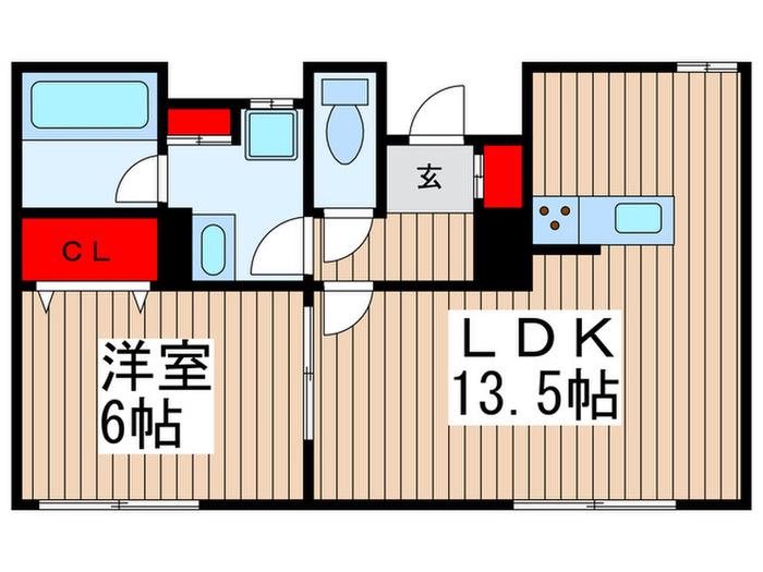 リーブルファイン下蛭田(1LDK/1階)の間取り写真