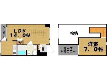 KDXレジデンス西新(1LDK/6階)の間取り写真
