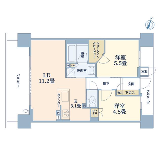 ザ・パークハウス梅田(2LDK/2階)の間取り写真