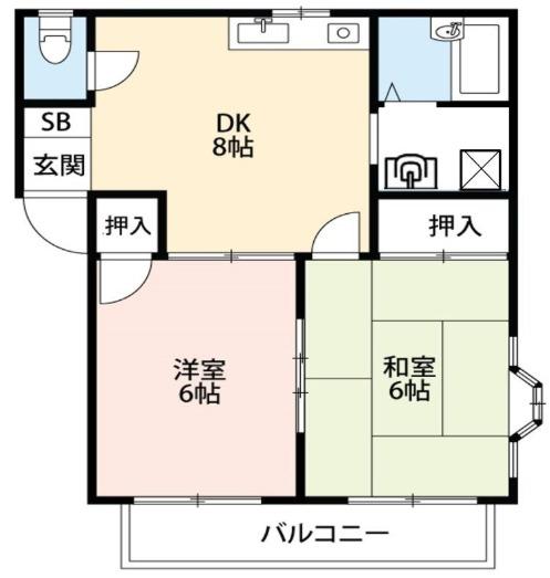 サンヴィレッジE棟(2DK/2階)の間取り写真