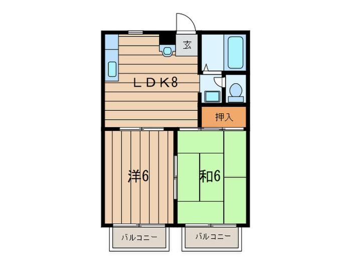 カーサ鴨志田(2LDK/2階)の間取り写真