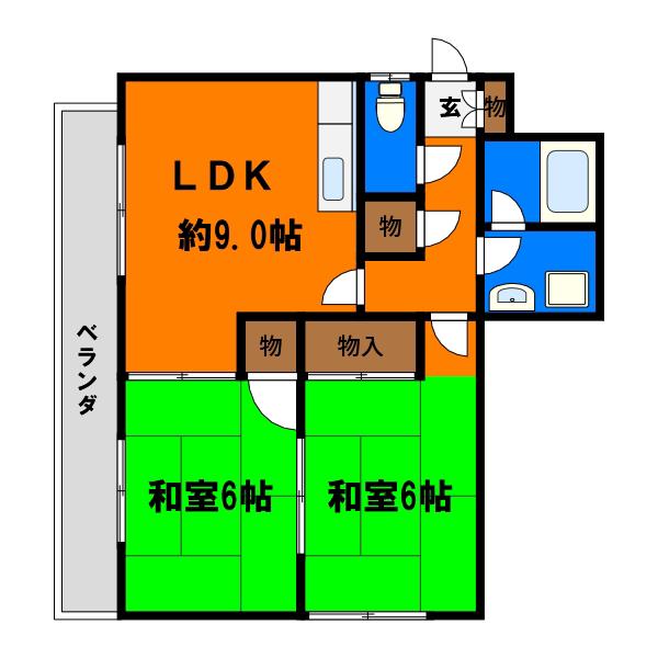 伊東ビル(2LDK/2階)の間取り写真