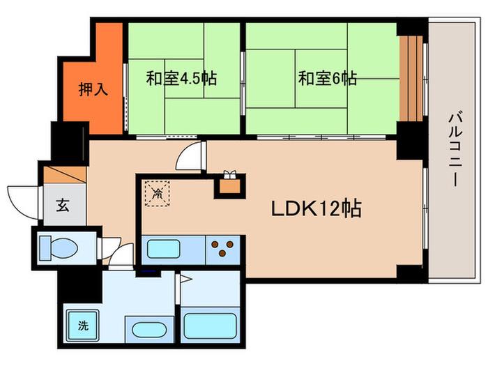 クサツウエストロイヤルタワー(2LDK/6階)の間取り写真