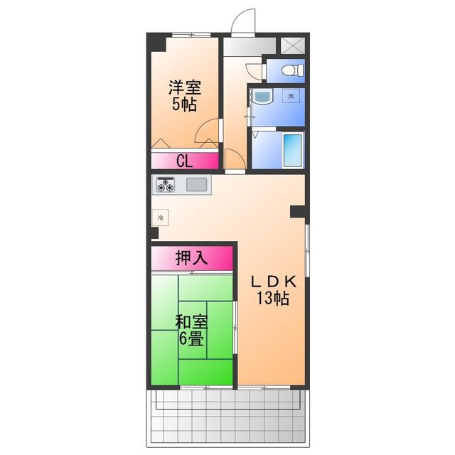エクシード鳳(2LDK/1階)の間取り写真
