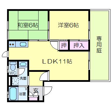 オーク山本(2LDK/1階)の間取り写真