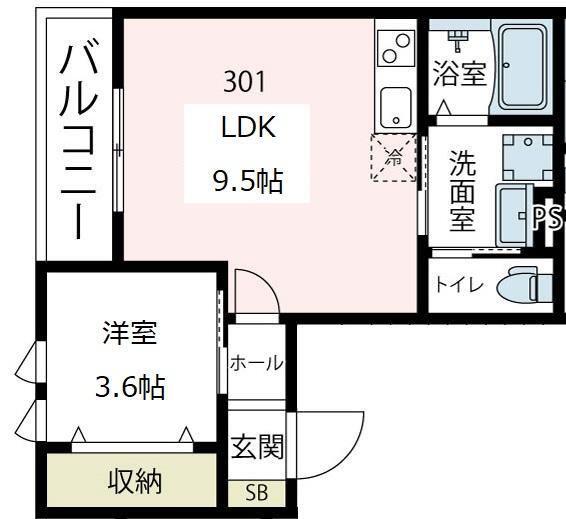 VIOLA.KⅡ(1LDK/3階)の間取り写真