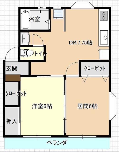 グリーンヒル(2DK/2階)の間取り写真