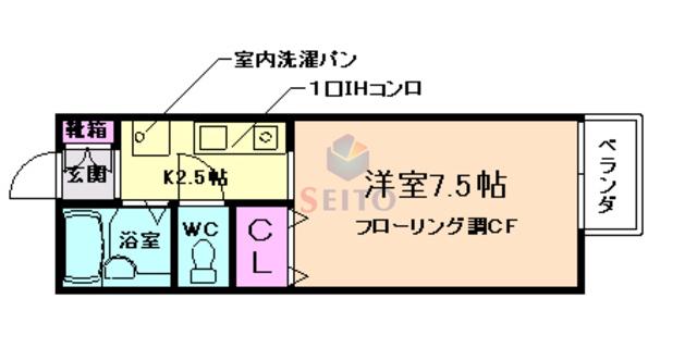 キューブコート風路箕(1K/2階)の間取り写真