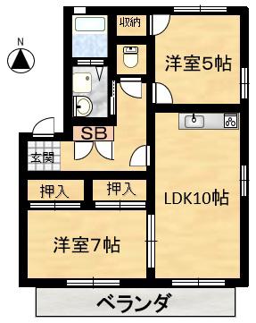 メゾンあすか(2LDK/1階)の間取り写真