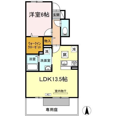 クレセール三谷(1LDK/1階)の間取り写真