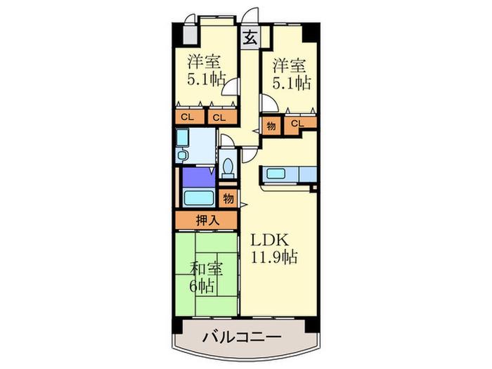トゥールモンド高宮(3LDK/2階)の間取り写真