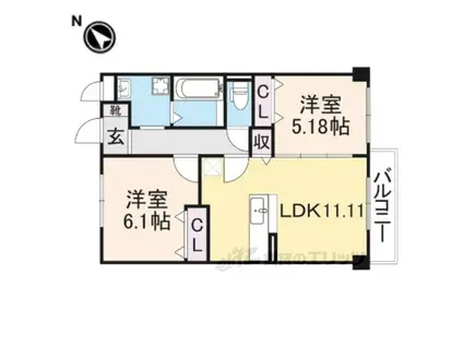 サニーイースト生駒(2LDK/2階)の間取り写真