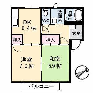 フレグランスまほろばA棟(2DK/1階)の間取り写真