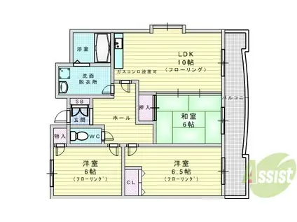 カルム土井 Aプラン(3LDK/8階)の間取り写真