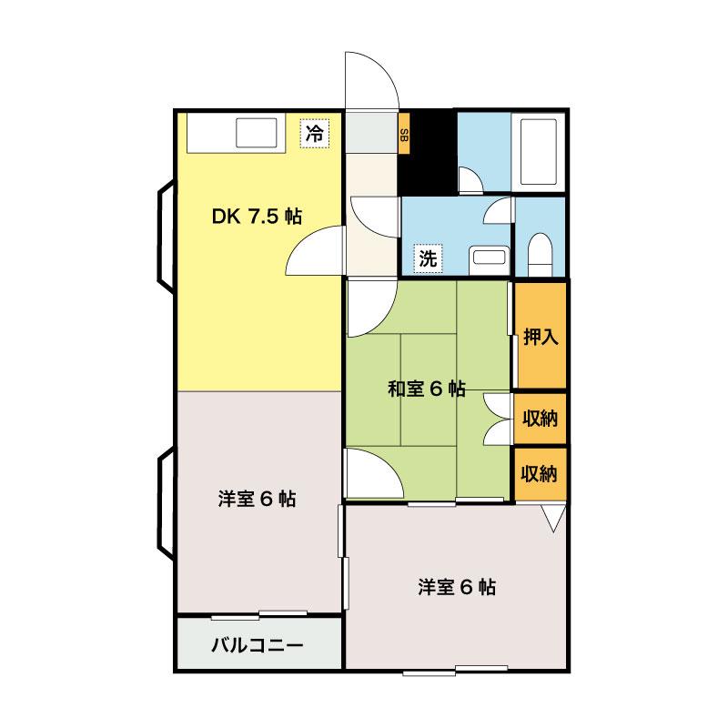 プラシードハウスK(2LDK/2階)の間取り写真