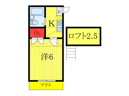ヴィラ清水町(1K/1階)の間取り写真