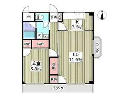 グランドハイツ(1LDK/5階)の間取り写真