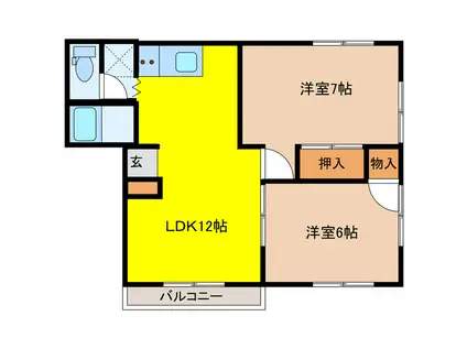 コーポ若山(2LDK/2階)の間取り写真