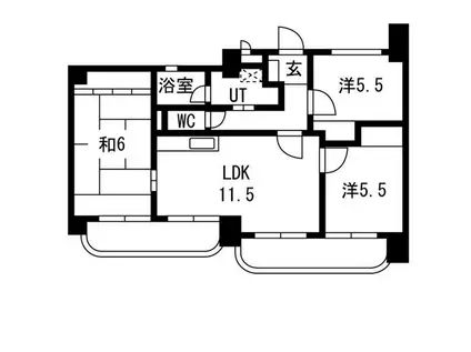 マンションヒルズ(3LDK/1階)の間取り写真
