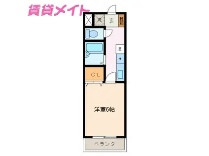 パルテンザ松阪Ⅱ(1K/1階)の間取り写真