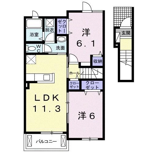 アジュール湊(2LDK/2階)の間取り写真