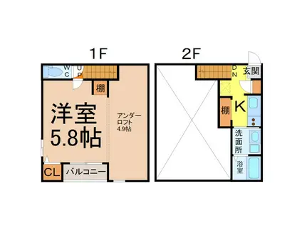 ロレイアム(1K/1階)の間取り写真