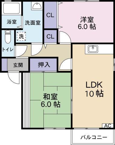 アネックス・ヒロB棟(2LDK/1階)の間取り写真