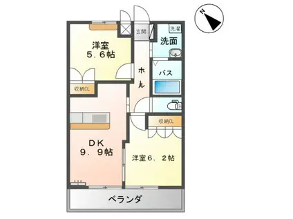 ソレイユイワネ(2DK/2階)の間取り写真