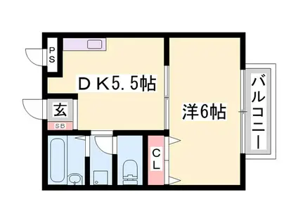 ロイヤルハイツII(1DK/2階)の間取り写真