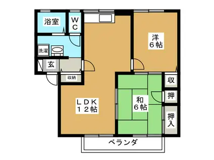 GRACEKUMANOIIB棟(2LDK/1階)の間取り写真