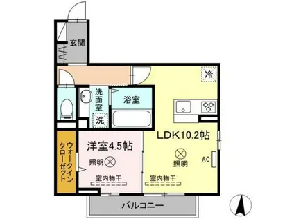 ONE WIDE 山本(1LDK/3階)の間取り写真