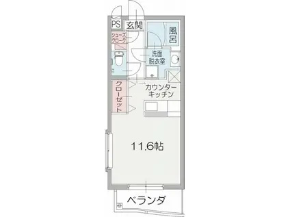ウエストヒルズ(ワンルーム/2階)の間取り写真