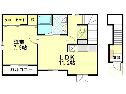アロマ・ドゥ・ヴィラ(1LDK/2階)の間取り写真