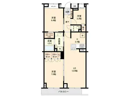 サステナブランシェ本行徳(3LDK/3階)の間取り写真