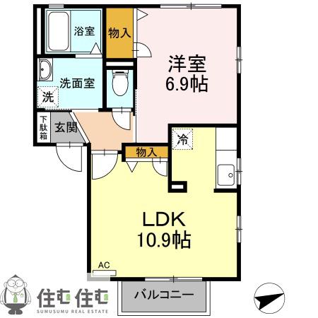 サニーコート保見南山 B棟(1LDK/2階)の間取り写真