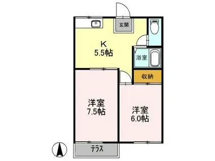 サンシャイン雄町A(2K/1階)の間取り写真