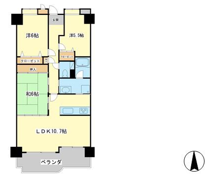 サンパティック的形(3LDK/9階)の間取り写真