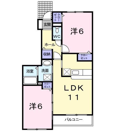 カーサセレーナ(2LDK/1階)の間取り写真