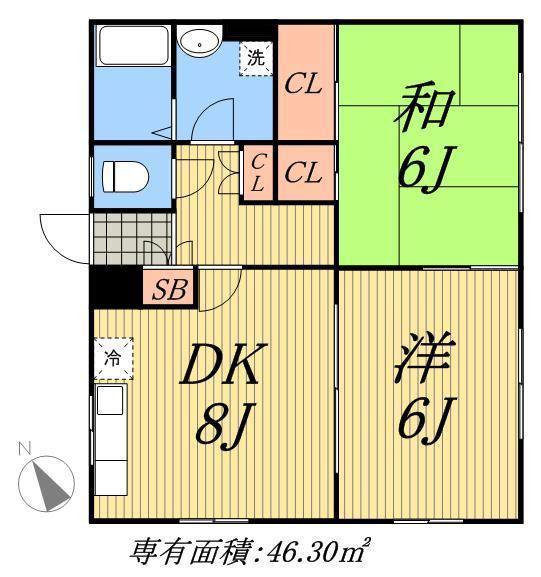 パルデンス山内(2DK/1階)の間取り写真