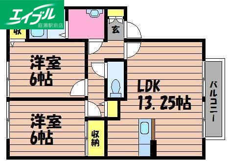 サンビレッジチェリオD棟(2LDK/1階)の間取り写真