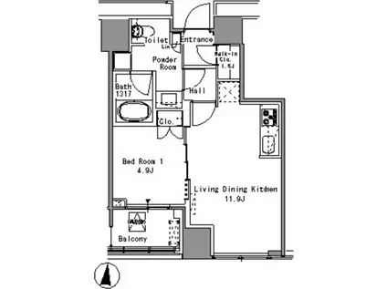 WHITE TOWER HAMAMATSUCHO ホワイトタワー浜松町(1LDK/2階)の間取り写真