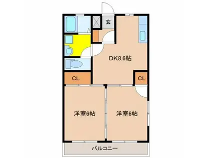 シャンテひえだI(2DK/1階)の間取り写真