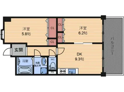 フラット野田III(2LDK/10階)の間取り写真