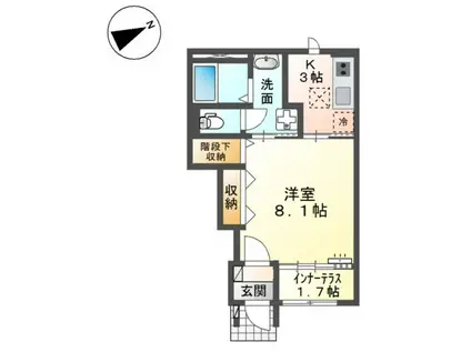 スターテラスII 福田町古新田(1K/1階)の間取り写真