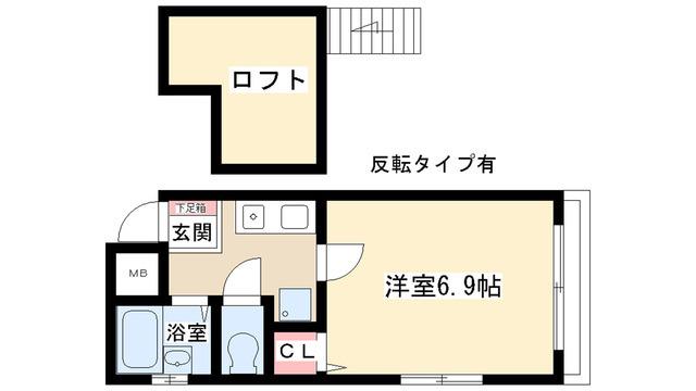 地下鉄東山線 池下駅 徒歩2分 4階建 築20年(ワンルーム/4階)の間取り写真