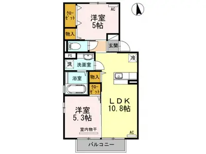 ボーン恵 B棟(2LDK/2階)の間取り写真