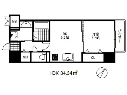 フォレ・リビエール磯辺通(1DK/6階)の間取り写真