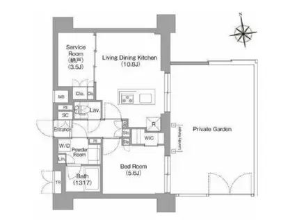 コンフォリア・リヴ西大島サウス(1SLDK/1階)の間取り写真