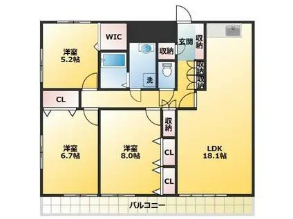 ヴィラコーヨー(3LDK/6階)の間取り写真