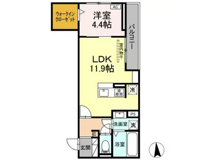 D-CRINUM 富士見町(1LDK/3階)の間取り写真